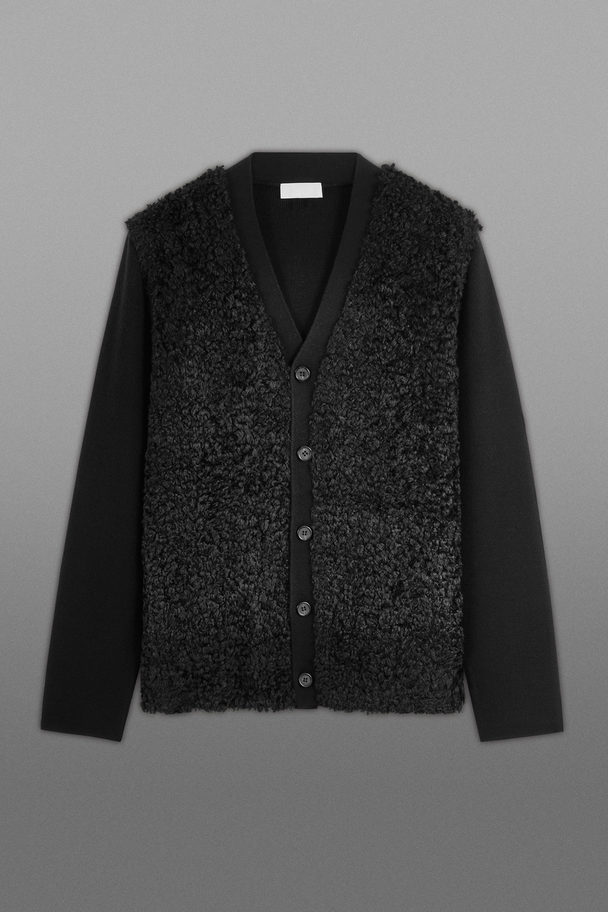 COS The Panelled Faux Shearling Cardigan Black