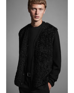 The Panelled Faux Shearling Cardigan Black