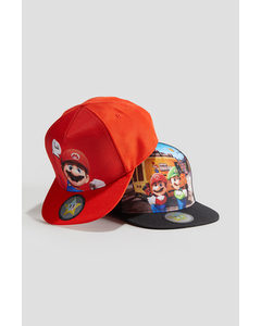2er-Pack Caps mit Motivprint Schwarz/Super Mario
