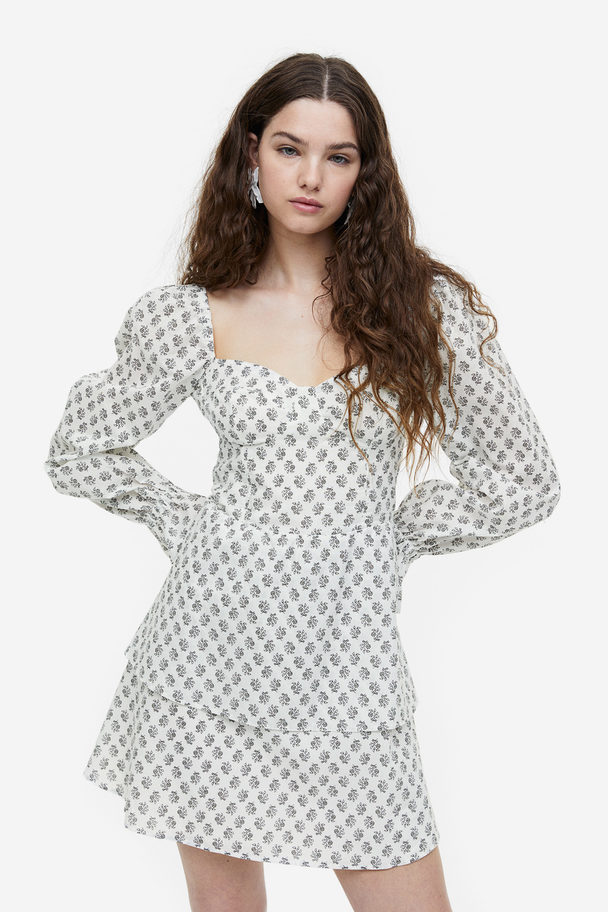 H&M Lacing-detail Corset Dress Cream/floral