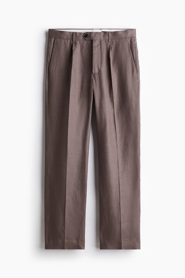 H&M Anzughose aus Leinen in Relaxed Fit Dunkelbeige