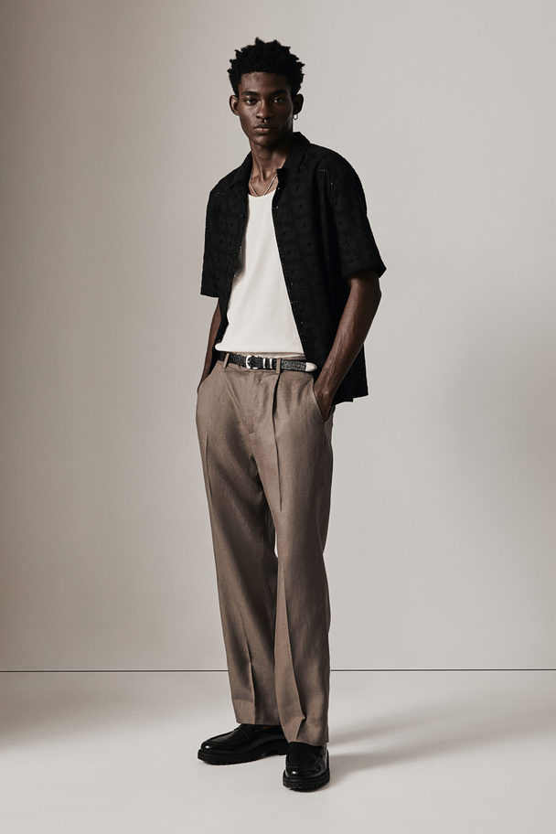 H&M Anzughose aus Leinen in Relaxed Fit Dunkelbeige