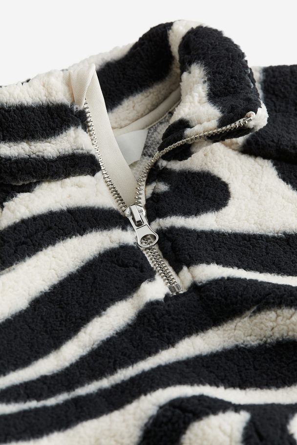 H&M Pile Zip-top Sweatshirt Black/patterned