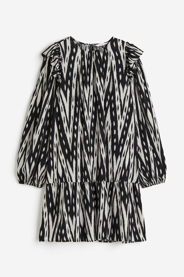 H&M Frill-trimmed Dress Black/patterned