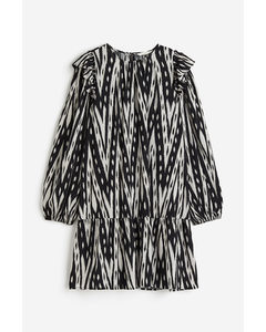 Frill-trimmed Dress Black/patterned