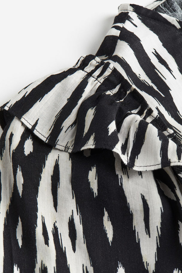 H&M Frill-trimmed Dress Black/patterned
