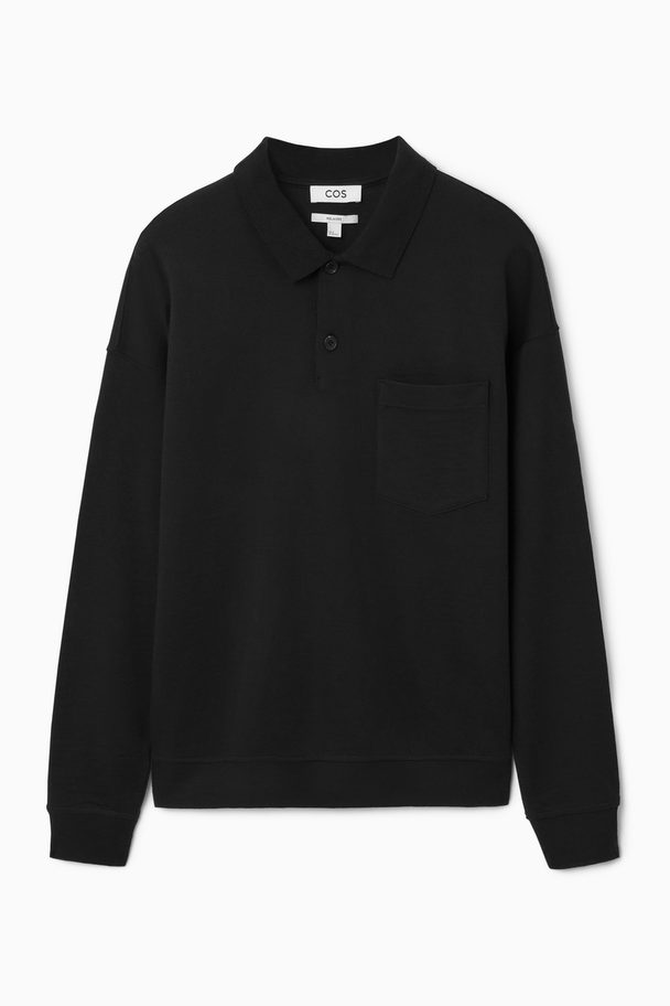 COS Knitted Wool Polo Shirt Black