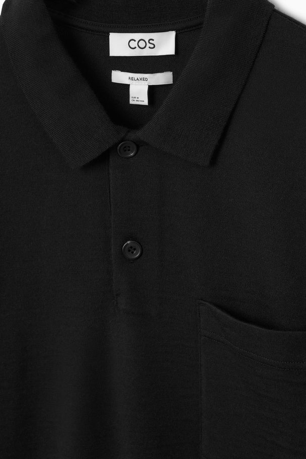 COS Knitted Wool Polo Shirt Black