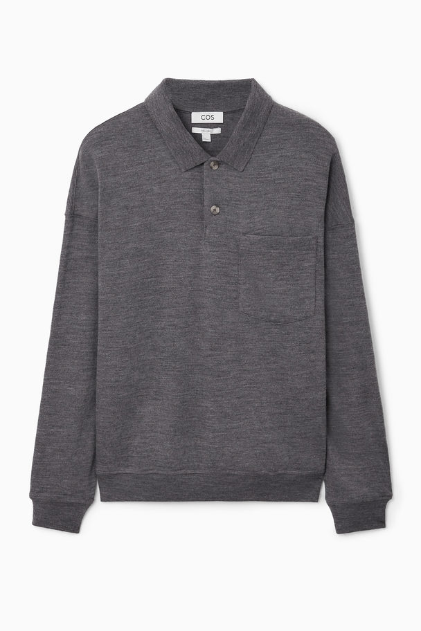 COS Knitted Wool Polo Shirt Grey