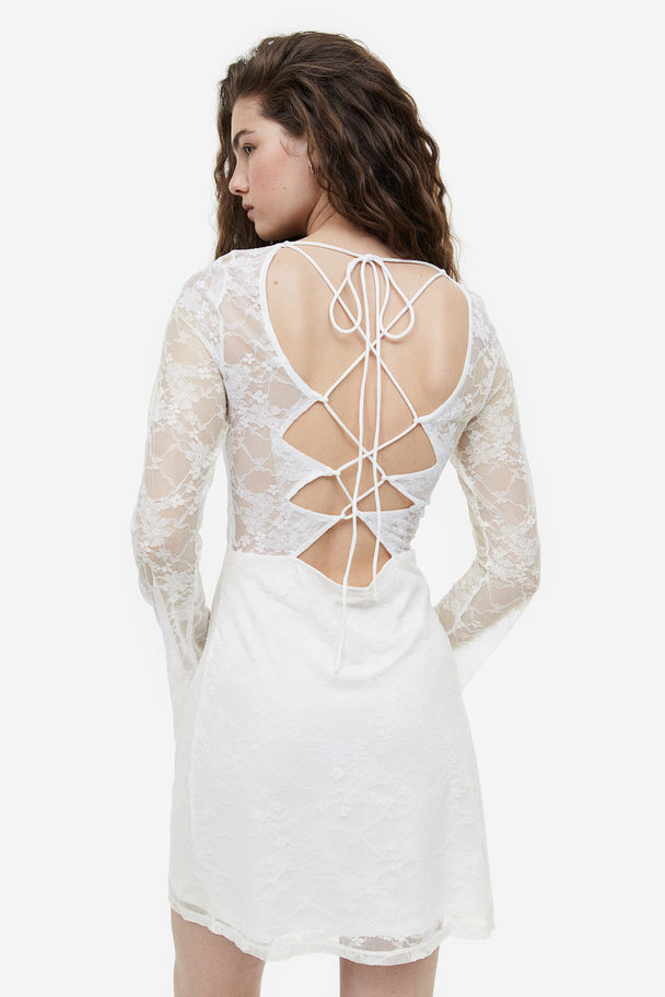 H&M Lacing-detail Open-backed Lace Dress Cream