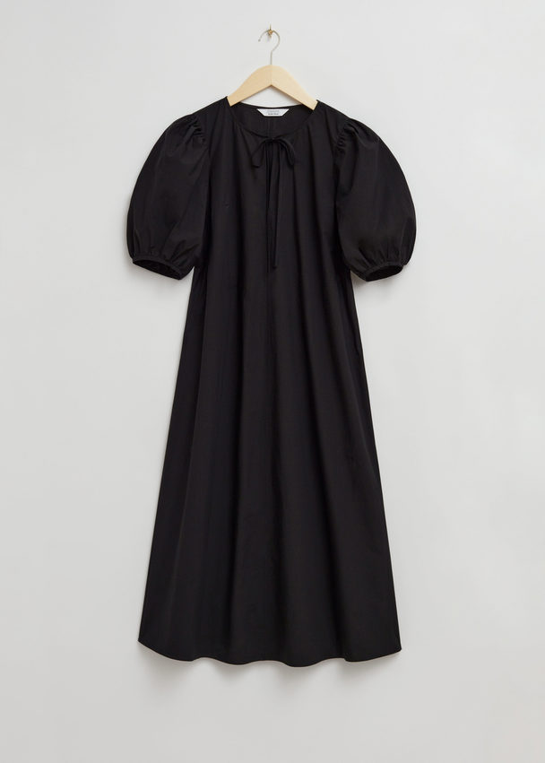 & Other Stories Ruimvallende Midi-jurk Met Pofmouwen Zwart