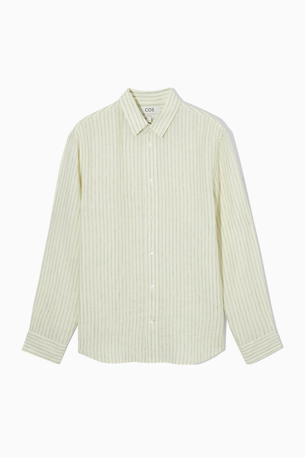 COS Long-sleeved Striped Linen Shirt Green / Cream / Striped
