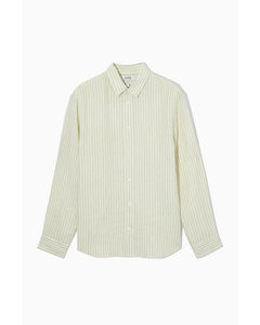 Long-sleeved Striped Linen Shirt Green / Cream / Striped