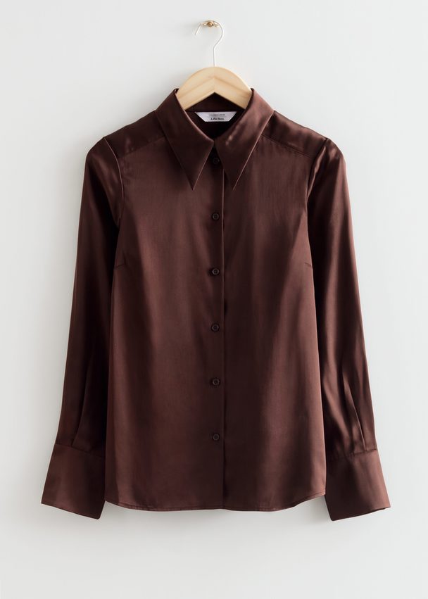 & Other Stories Relaxed Satin Shirt Brown