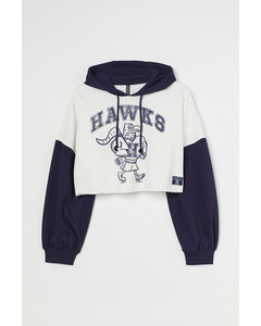 H&M+ Cropped Hoodie Weiß/Hawks