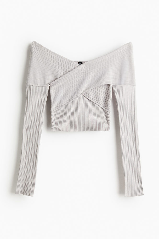 H&M Rib-knit Off-the-shoulder Top Light Grey
