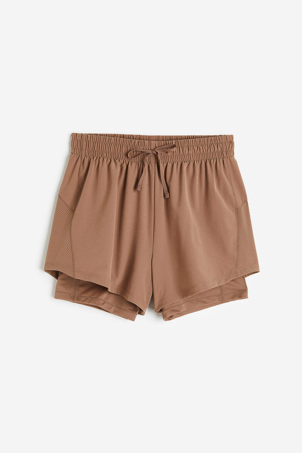 H&M Drymove™ Double-layered Running Shorts Light Brown