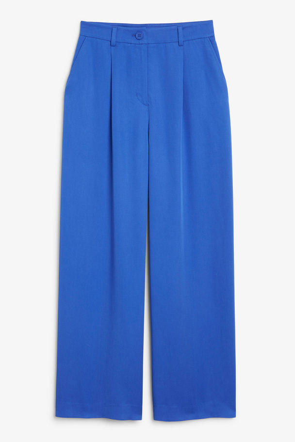Monki High Waist Wide Leg Lightweight Trousers Cobalt Blue Cobalt Blue