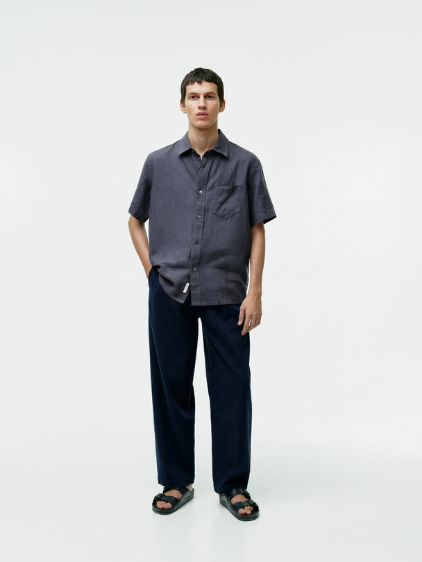 ARKET Short-sleeved Linen Shirt Dark Grey