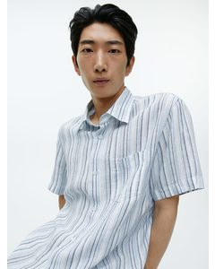 Short-sleeved Linen Shirt Blue/brown