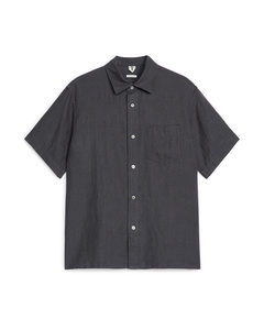 Short-sleeved Linen Shirt Dark Grey