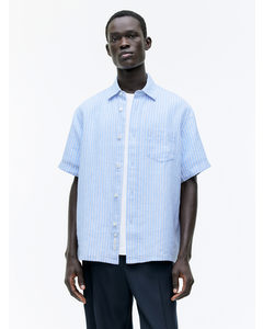 Short-sleeved Linen Shirt Blue/white