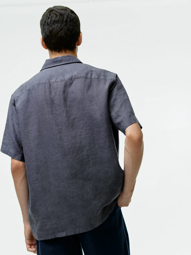 ARKET Short-sleeved Linen Shirt Dark Grey