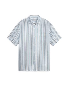 Short-sleeved Linen Shirt Blue/brown