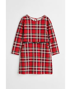Belted Jersey Dress Red/checked