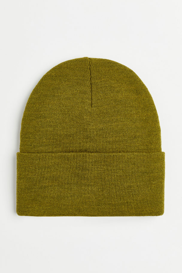 H&M Fine-knit Hat Olive Green