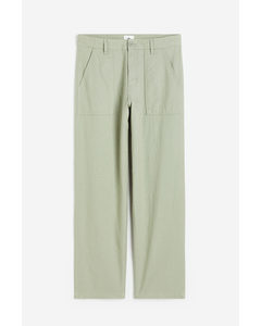 Relaxed Fit Linen-blend Trousers Light Sage Green