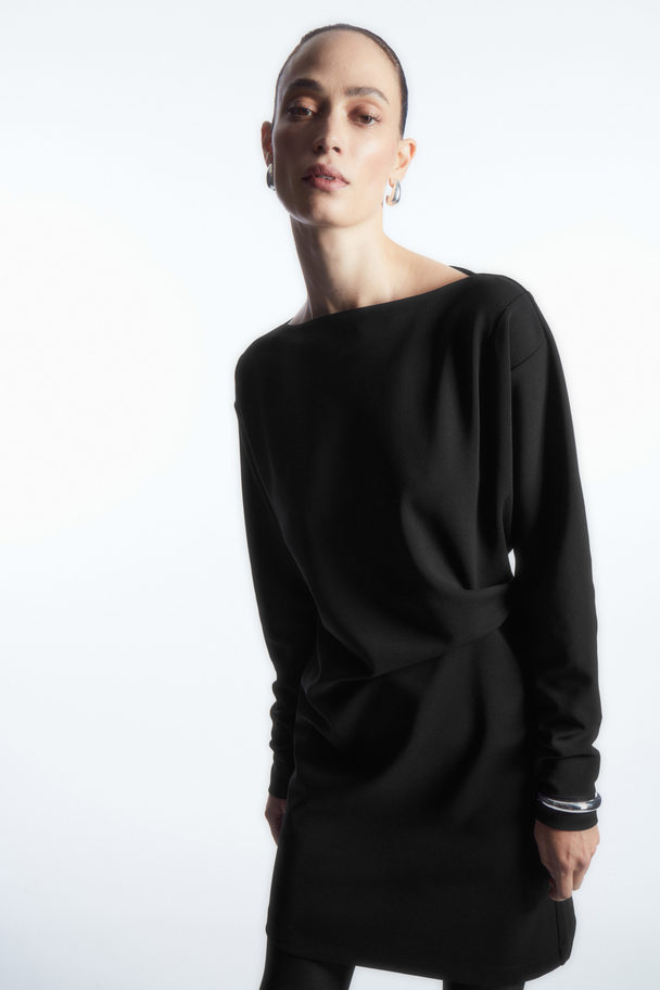 COS Long-sleeved Asymmetric Mini Dress Black