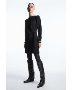 Long-sleeved Asymmetric Mini Dress Black