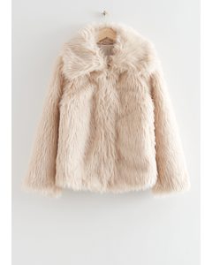 Oversized Collar Faux Fur Coat Beige