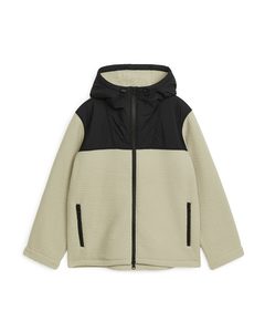 Contrast Hood Fleece Jacket Beige/black