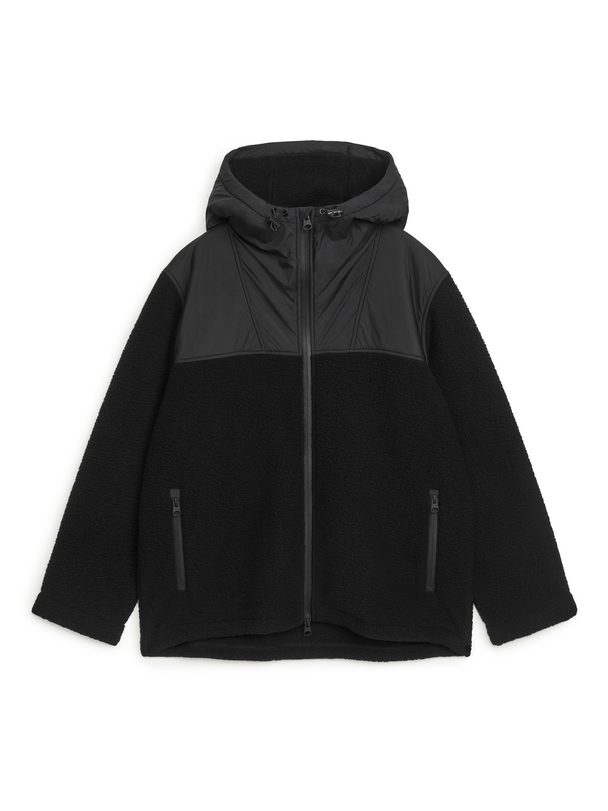 Arket Contrast Hood Fleece Jacket Black