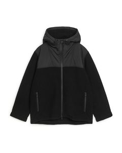 Contrast Hood Fleece Jacket Black