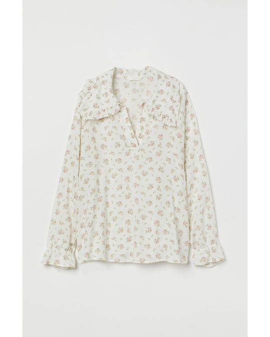 H&M Mama Frill-trimmed Collared Blouse White/floral
