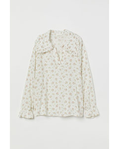 Mama Frill-trimmed Collared Blouse White/floral