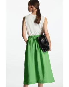 Pintucked Linen-blend A-line Midi Skirt Bright Green