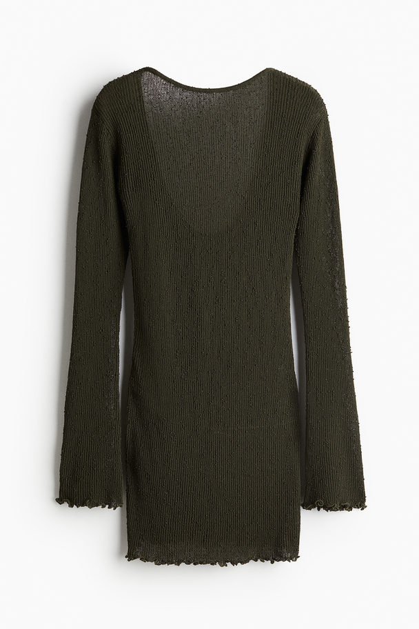 H&M Deep-back Knitted Dress Dark Khaki Green