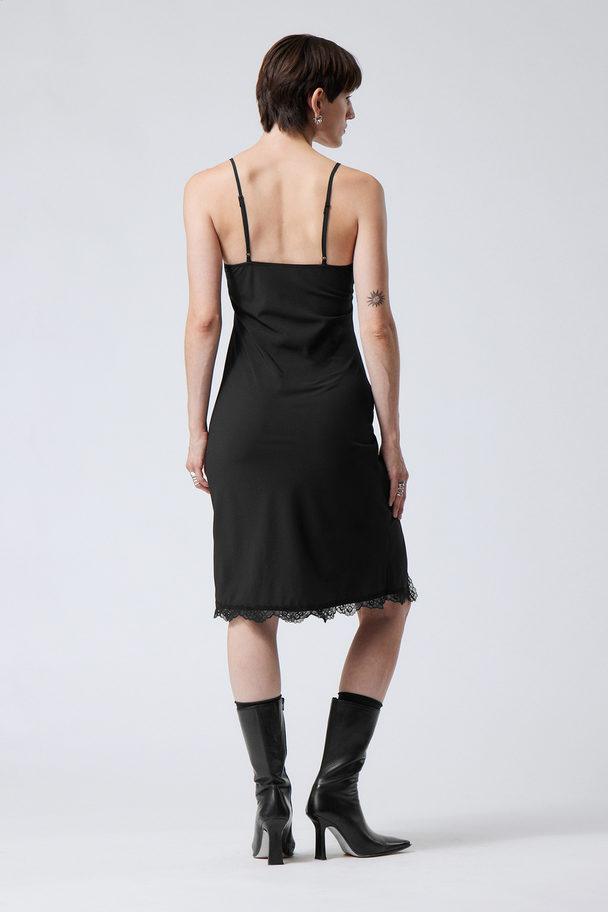 Weekday Effy Midi Slip Lace Dress Black