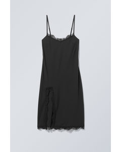 Effy Midi Slip Lace Dress Black