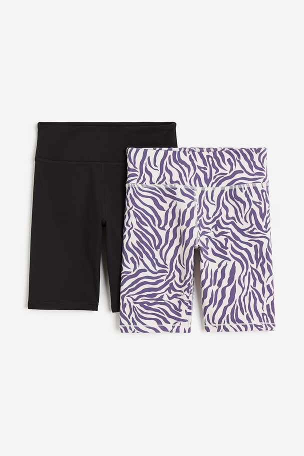 H&M 2-pack Drymove™ Cycling Shorts Purple/zebra Print