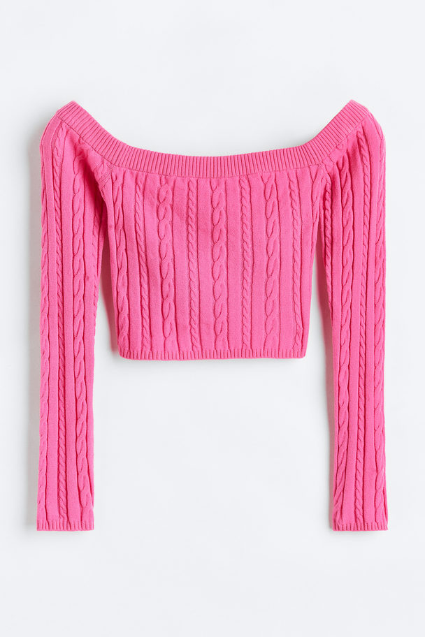 H&M Off-the-shoulder Cable-knit Top Pink