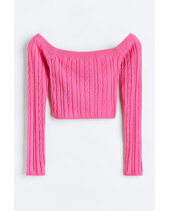 Off-the-shoulder Cable-knit Top Pink