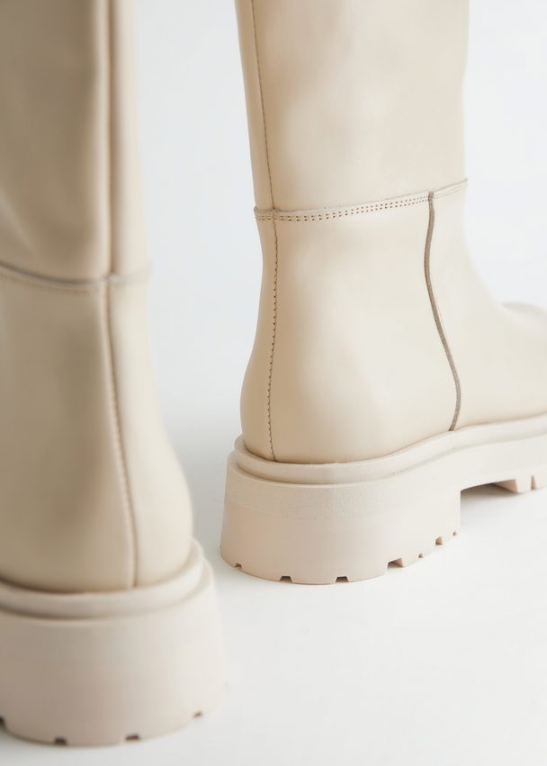 & Other Stories Chunky Sole Tall Leather Boots Beige