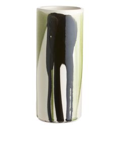 Cylinder Vase 23 Cm Off-white/green Drip