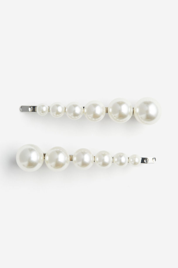 H&M 2er-Pack Perlen-Haarklemmen Silberfarben