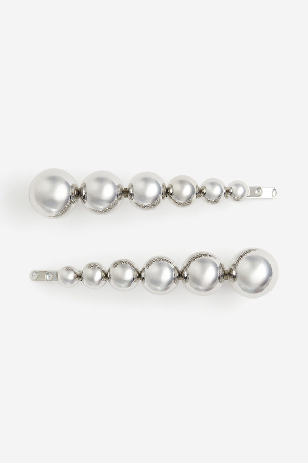 H&M 2-pack Beaded Hair Grips Silver-coloured